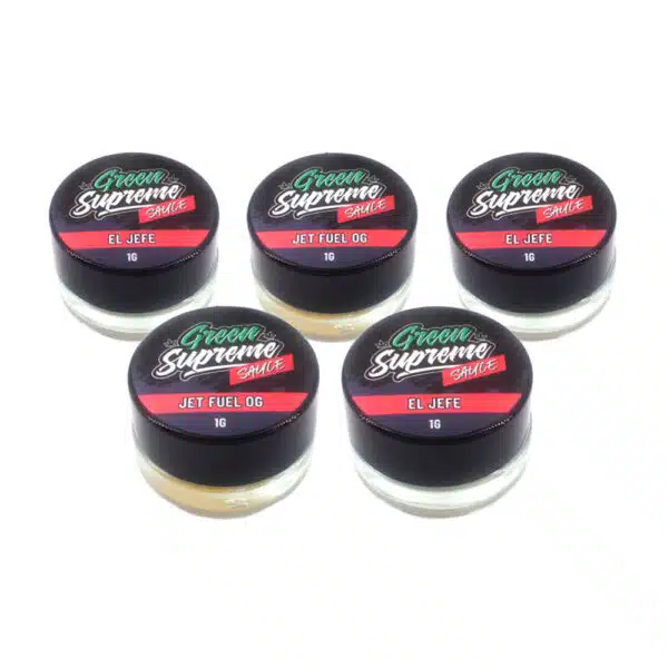 Green Supreme, Green Supreme Live Sauce, Green Supreme Live Sauce 5 Pack, Green Supreme Mix & Match, Green Supreme HTFSE, Green Supreme Concentrate, Live Sauce, Live Sauce Concentrate, HTFSE, Cannabis Concentrate, Terpene Rich Concentrate, 5 Gram Concentrate, Cannabis Live Sauce, Puff Cannabis Dispensary