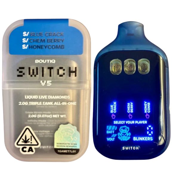 Boutiq SWiTCH V5 Disposable delivers dual-chamber cannabis vaping, smooth terpene-rich vapor, customizable sessions, and fast, discreet worldwide shipping.