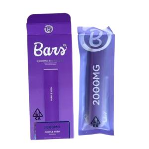 The BARS XL Purple Kush 2G Disposable Vape Pen combines a classic indica-profile Purple Kush with a high-capacity 2-gram all-in-one design. Purple Kush is commonly associated with Hindu Kush and Purple Afghani genetics and is recognized for earthy, sweet, and herbal Kush characteristics. Current BARS XL listings describe rechargeable hardware and a porous ceramic core.