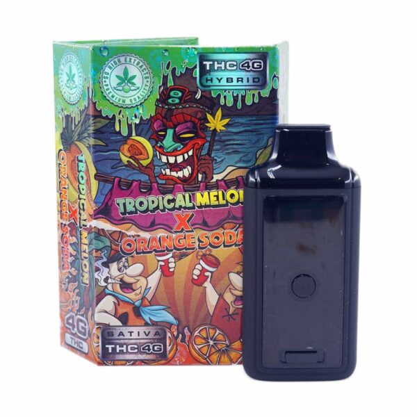 So High Extracts, So High Dual Chamber Pen, Tropical Melon Vape, Orange Soda Vape, 8G Dual Chamber Vape, 4G Vape Pen, Dual Chamber Disposable, Tropical Melon Orange Soda, Cannabis Vape Product, Discreet Vape Handling