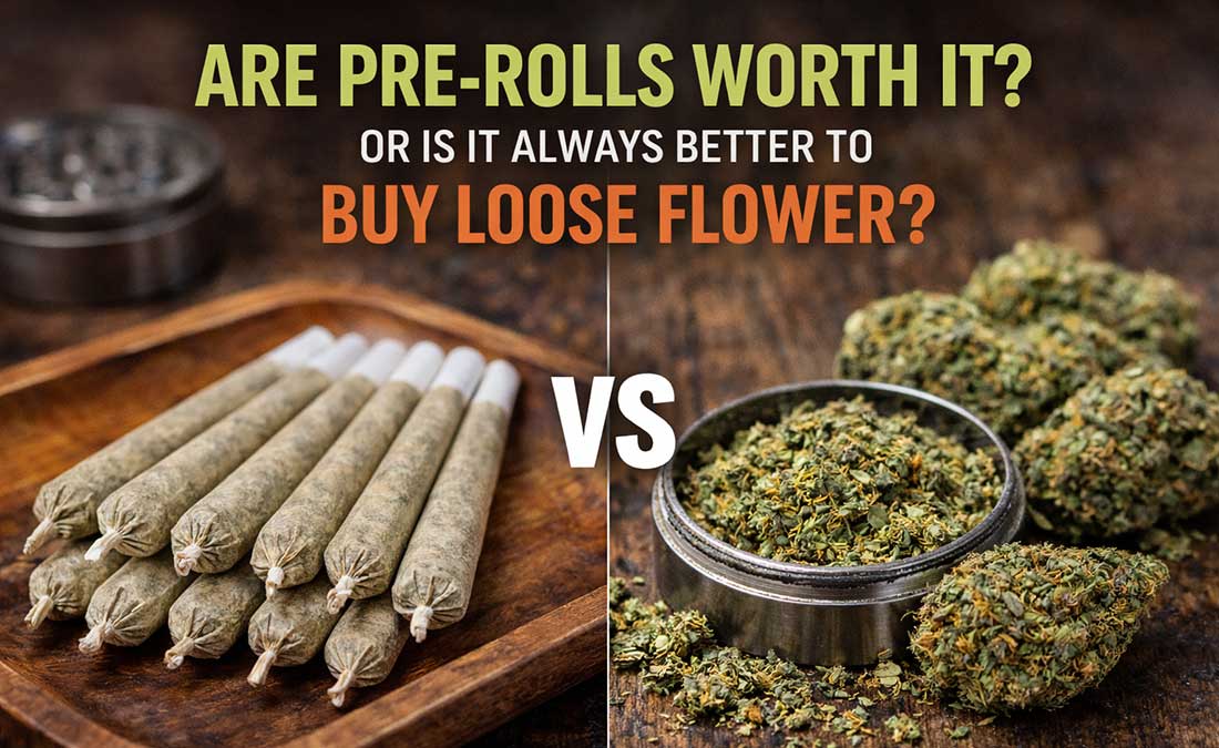 cannabis flower, pre-rolls, flower vs pre-rolls, cannabis pre-rolls, infused pre-rolls, cannabis guide, cannabis for beginners, cannabis potency, cannabis terpenes, cannabis education, discreet cannabis delivery