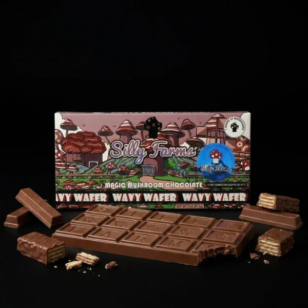 Wavy Wafer Silly Farms, Silly Farms, 7 Gram Mushroom Bar, Mushroom Chocolate, Wavy Wafer, Mushroom Edibles, Chocolate Wafer
